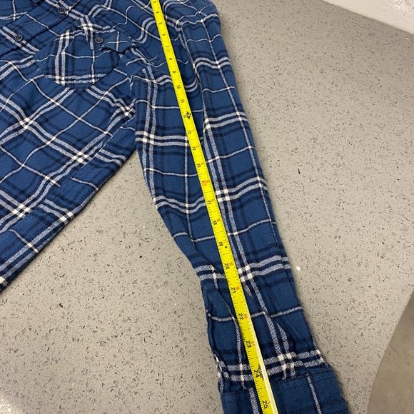 Boys Blue Plaid Flannel Button Up Long Sleeve Shirt Size: XL 100% Cotton - Picture 5 of 6